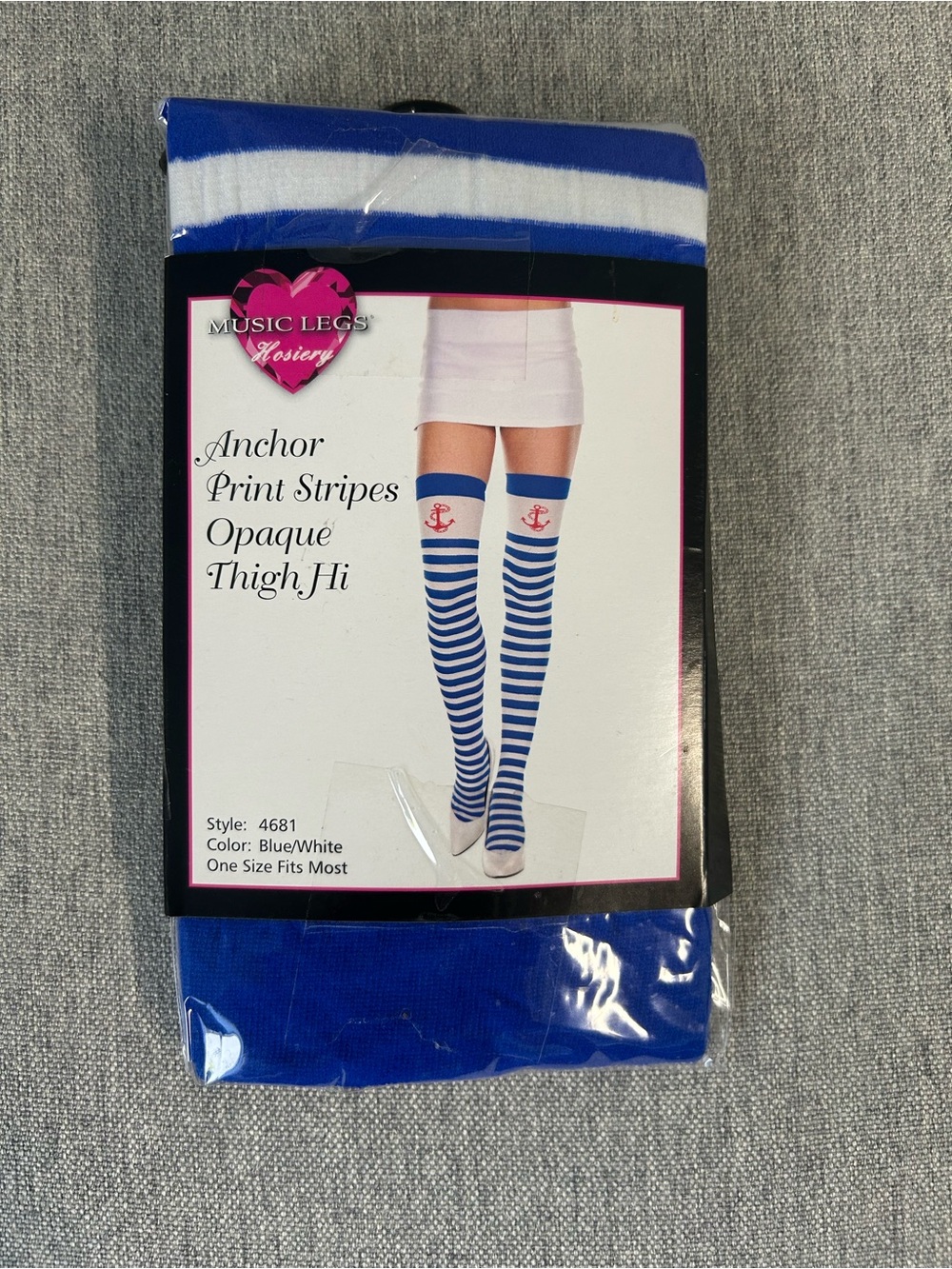 Music Legs Blue & White Nautical Anchor Thigh-High Socks